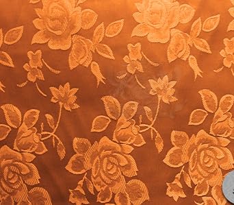 Satin Floral Jacquard Fabric 58" Wide Sold by The Yard Orange