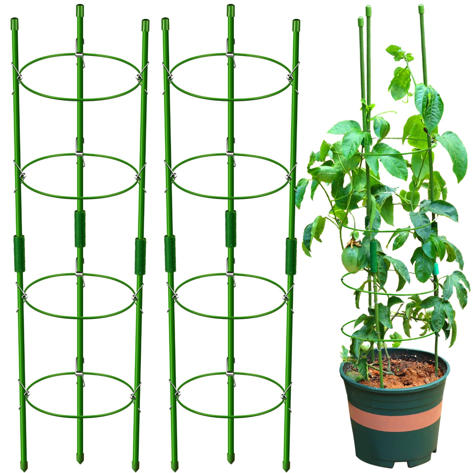 LEOBRO Tomato Cages for Garden, 36 Inch Plant Supports Plant Stakes, Cucumber Trellis, Peony Support, with Adjustable Rings, Plant Support Stakes Cage for Tomato, Peony, Flower, Vine, Climbing Plant