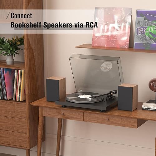 Miniatura 5 de Reproductor de discos de vinilo con salida Bluetooth, tocadiscos de transmisión por correa con cartucho magnético de grabación USB a PC para discos