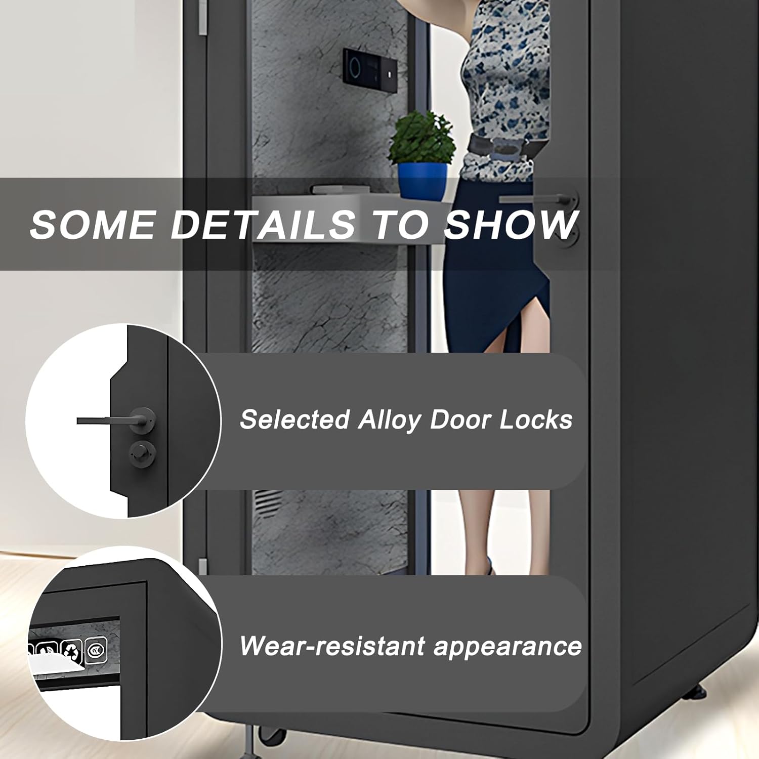 Office Sound Booth with Audio Privacy - Portable Soundproof Booth Includes Black Modern Design,Modern Room with Light,Fans, Socket Metal Frame for Telephone Booth (39.37IN)