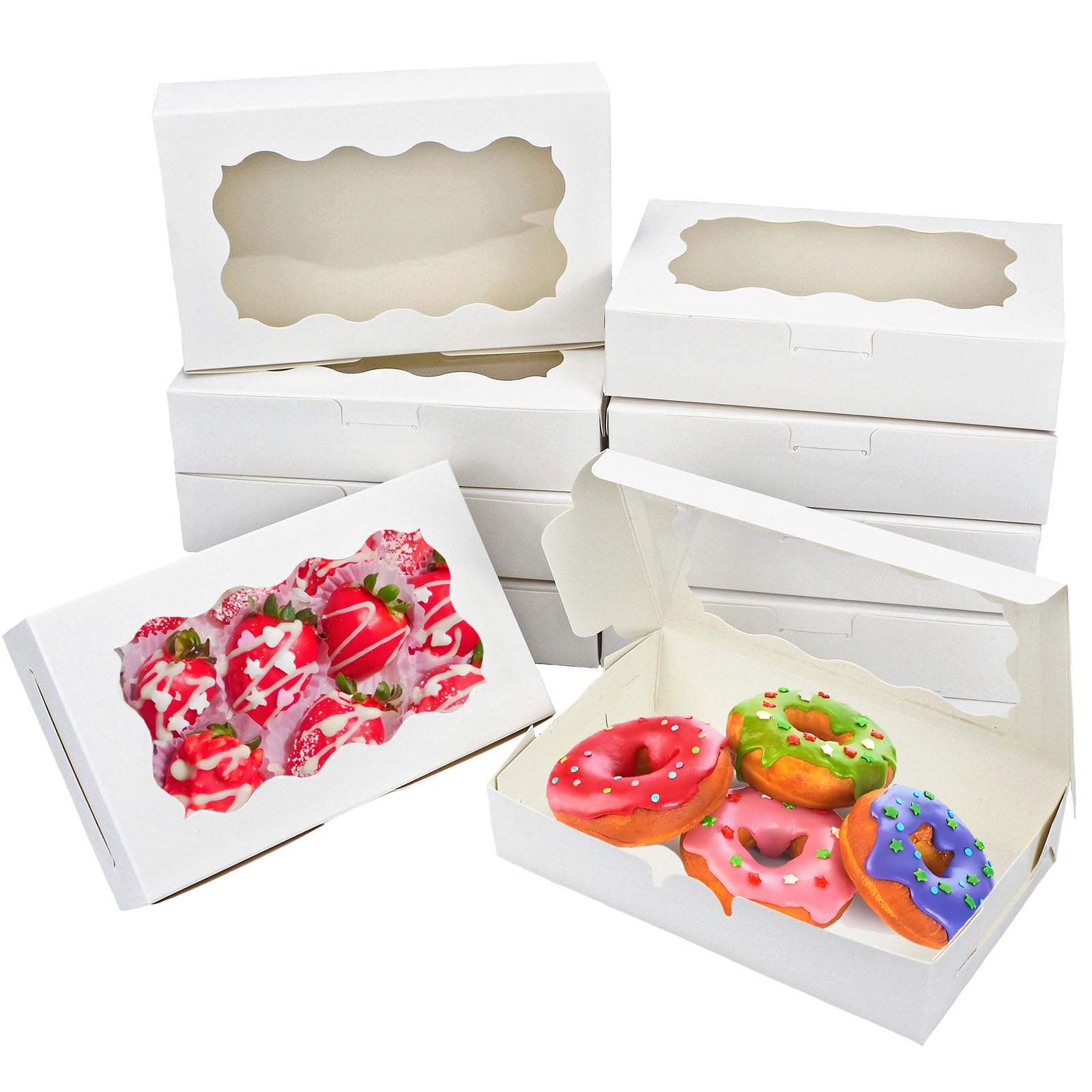 Yankmoom White 15Pack Cake Boxes With Window,21.5X13.5x5cm Bakery Boxes With Display Cookie Packing Boxes For Cakes,Donuts,Muffins,Macaroon And Gift Packing