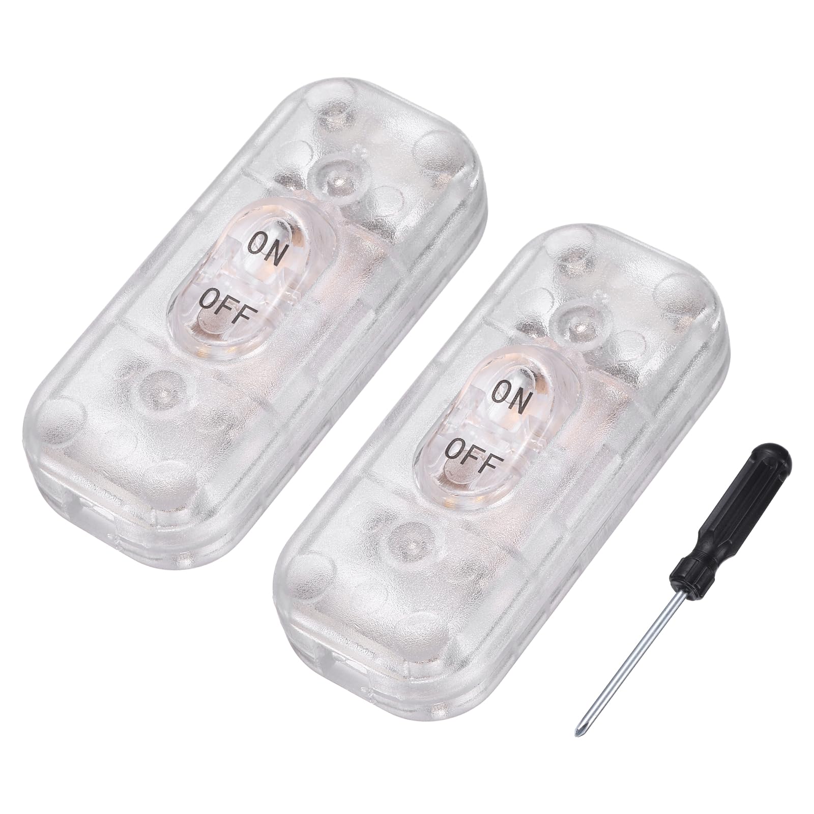 sourcing map 2 Pcs Inline Cord Switch, 250V 6A On Off Switch with Screwdriver Replacement Repair Control Button ON OFF for Lamps Bed LED Lights, Transparent — image 1