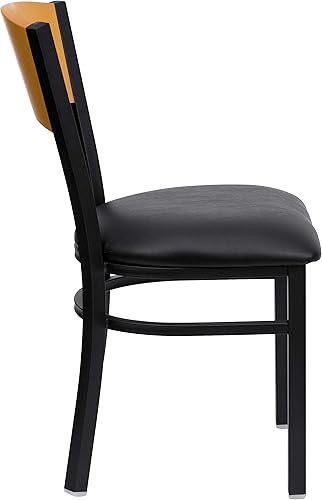 Miniatura 2 de Flash Furniture HERCULES Series - Silla de restaurante de metal con respaldo de círculo negro, respaldo de madera natural, asiento de vinilo negro