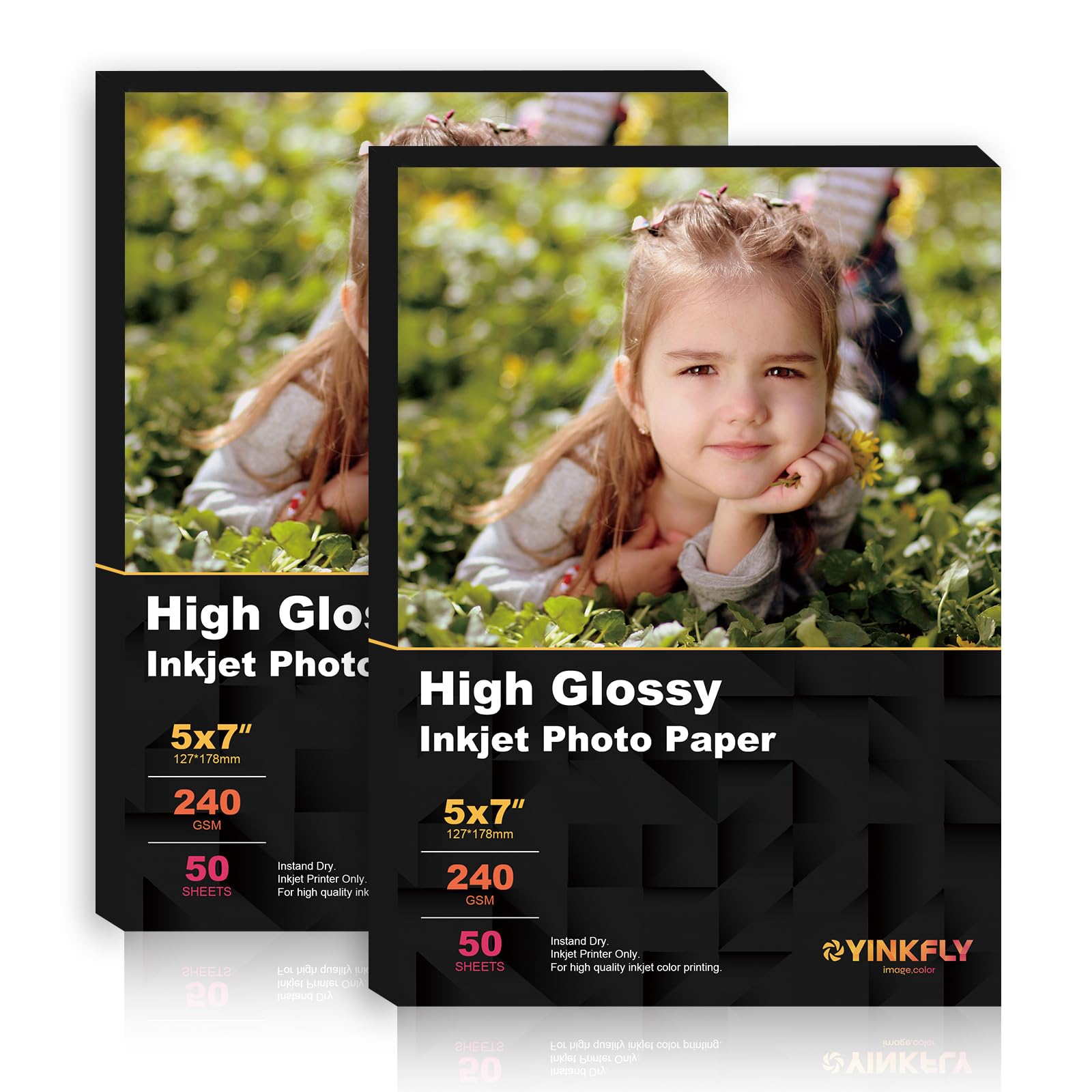 Yinkfly 240gsm 5R Glossy Inkjet Photo Paper 5x7 200sheets Cards Stock for Professional Photos Printing, Greeting Cards, Postcards.