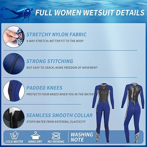 Miniatura 4 de Traje de neopreno para mujer de 0.118 pulgadas de cuerpo completo, trajes húmedos para mujer en agua fría para mantener el calor, traje de neopreno