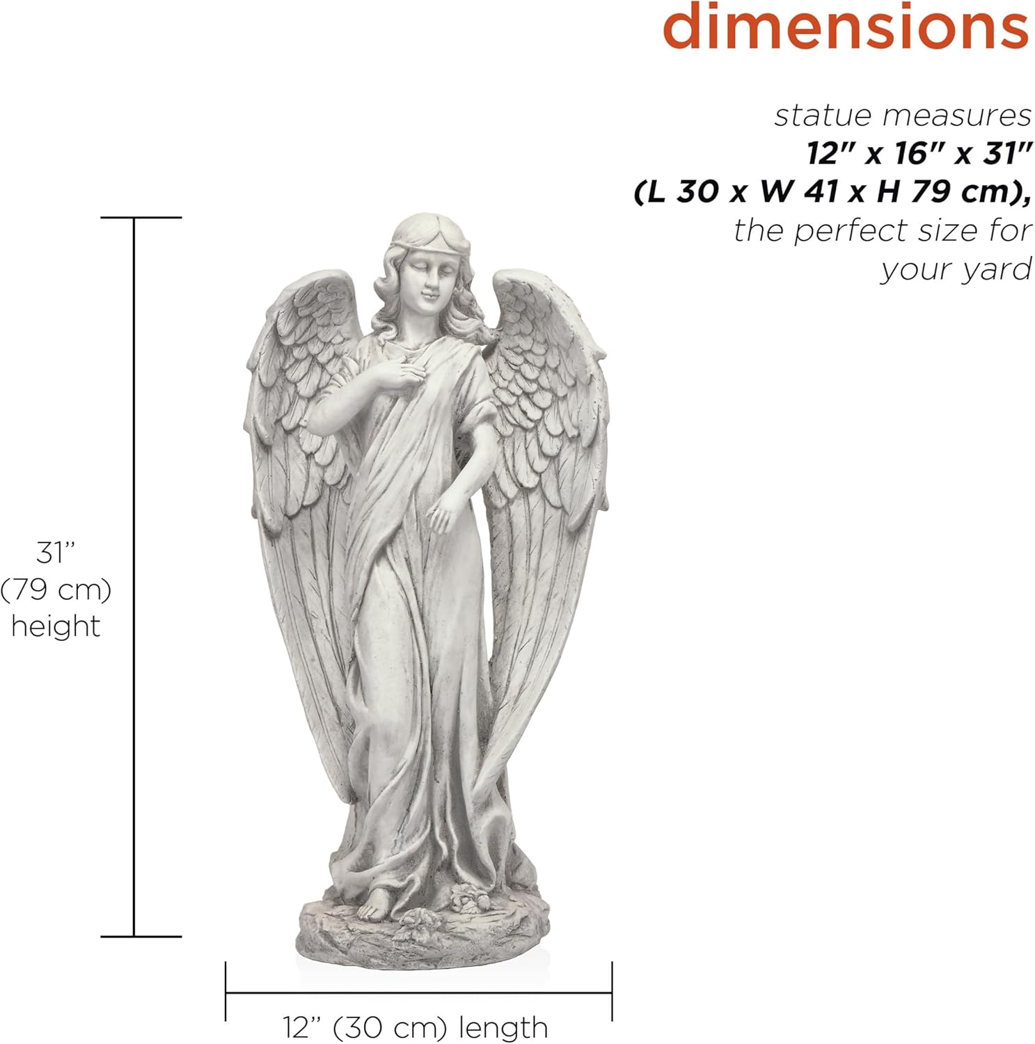 Alpine Corporation 31" Tall Indoor/Outdoor Angel Statue Yard Art Decoration, Light Gray