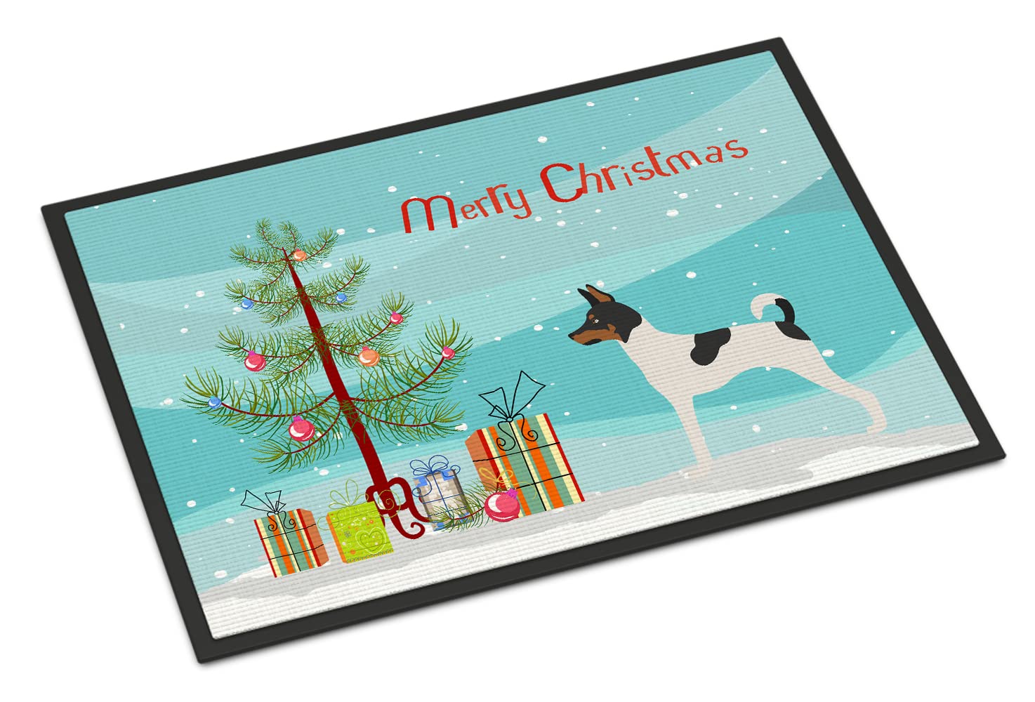 Caroline's Treasures BB8468JMAT American Toy Fox Terrier Christmas Doormat 24x36 Front Door Mat Indoor Outdoor Rugs for Entryway, Non Slip Washable Low Pile, 24H X 36W