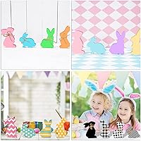 Vista 7 de Whaline 8 piezas de recortes de madera de Pascua con 4 diseños de conejito sin terminar, letrero de madera de pino en blanco, conejito independiente