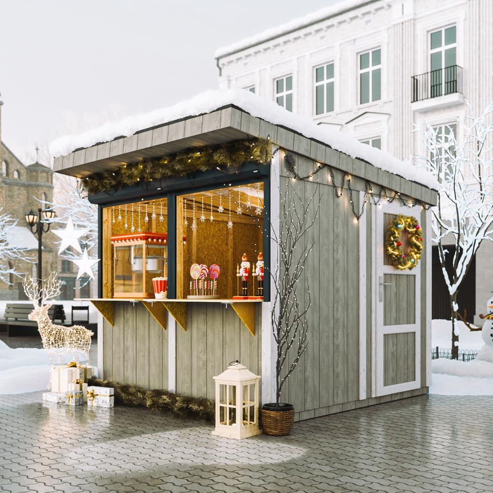 Premium-Außenkiosk - 5,9m² - H240x248x305 cm - Fertig Gartentor, Verkaufsstand, Marktstand, mobiler Bar-Kiosk - LP Smartside Paneelbauweise - Timbela M950-TUNDRA Grey