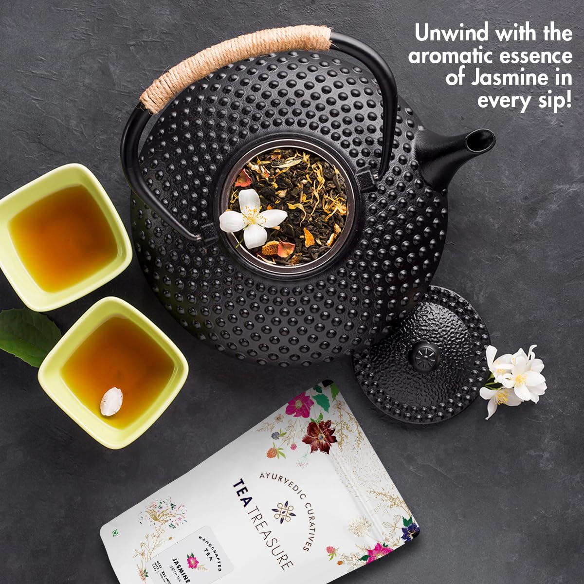Tea Treasure Peace-Jasmine Green Tea 50 Gram | Green Tea - 50 Gram (50 Cups) | With 100% Natural & Pure Ingredients For calm Mind | Aids Sleep | Best As A Hot Drink Or Iced Cooler add 1 Tabel Spoon |