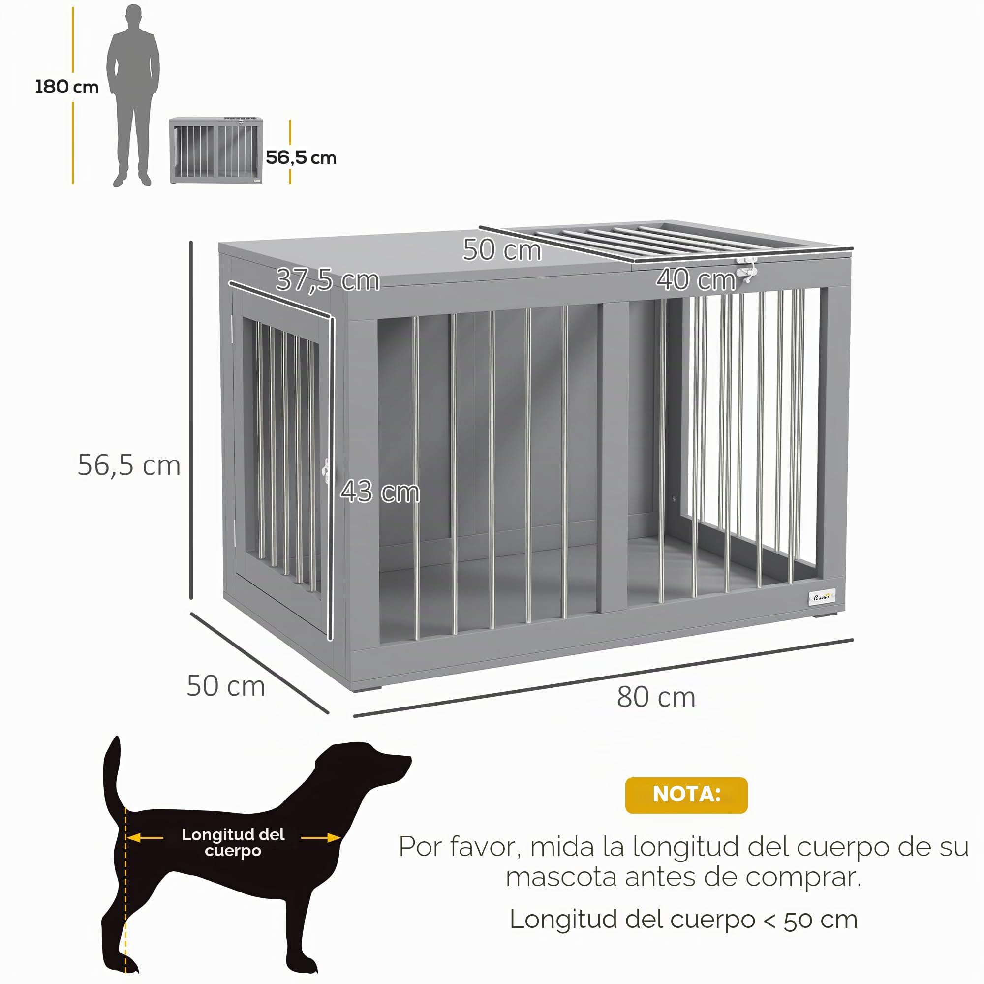 Jaula para Perros PawHut para casa, caseta para Perros, Jaula para Perros medianos, caseta para Perros con Puertas, caseta para Perros, Jaula de Transporte, Gris, 80 x 50 x 56,5 cm