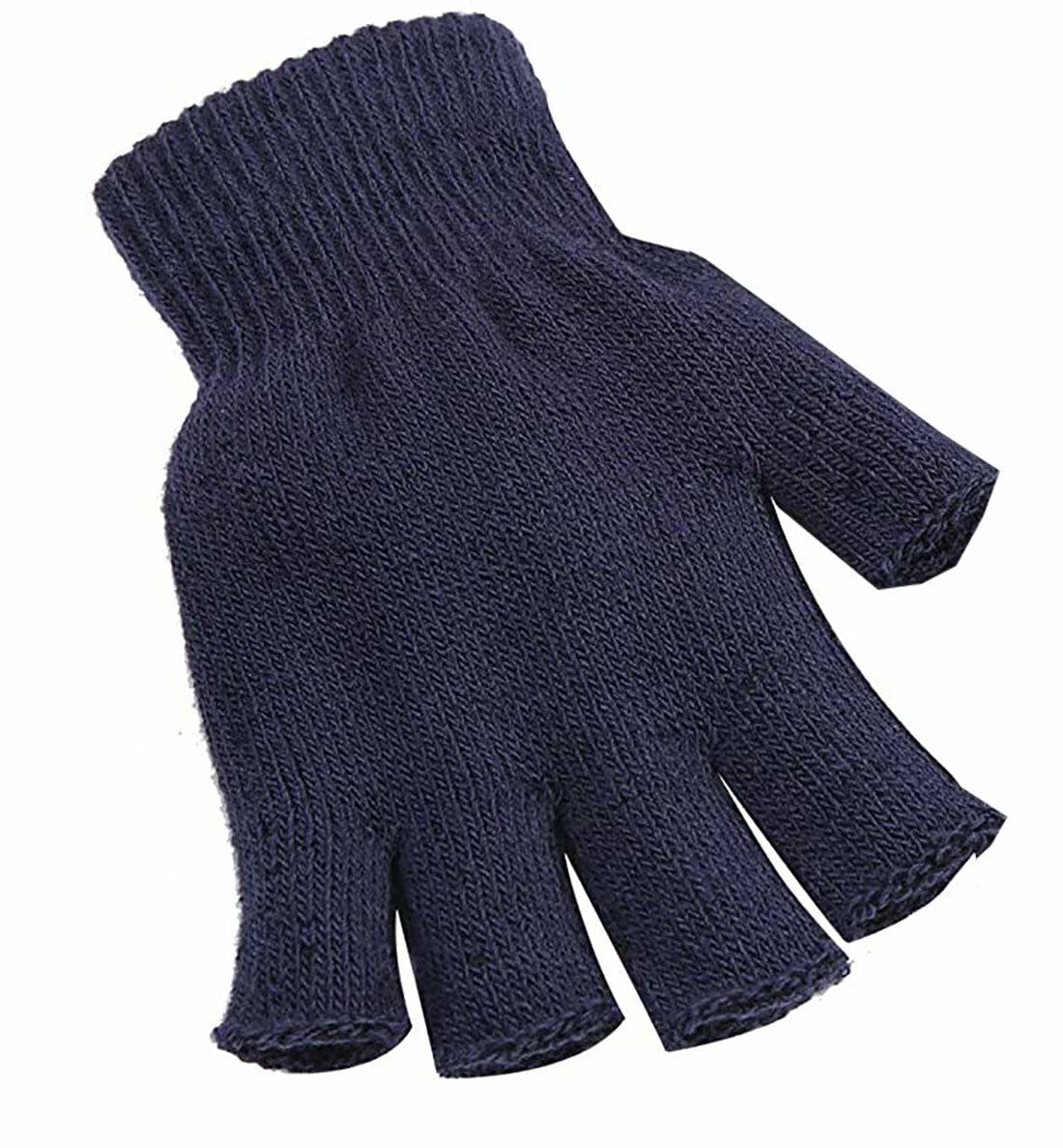 Fairy Trendz Unisex Navy Black Thermal Fingerless Gloves Warm Half Finger Gloves Winter Fingerless Gloves ( One Size)