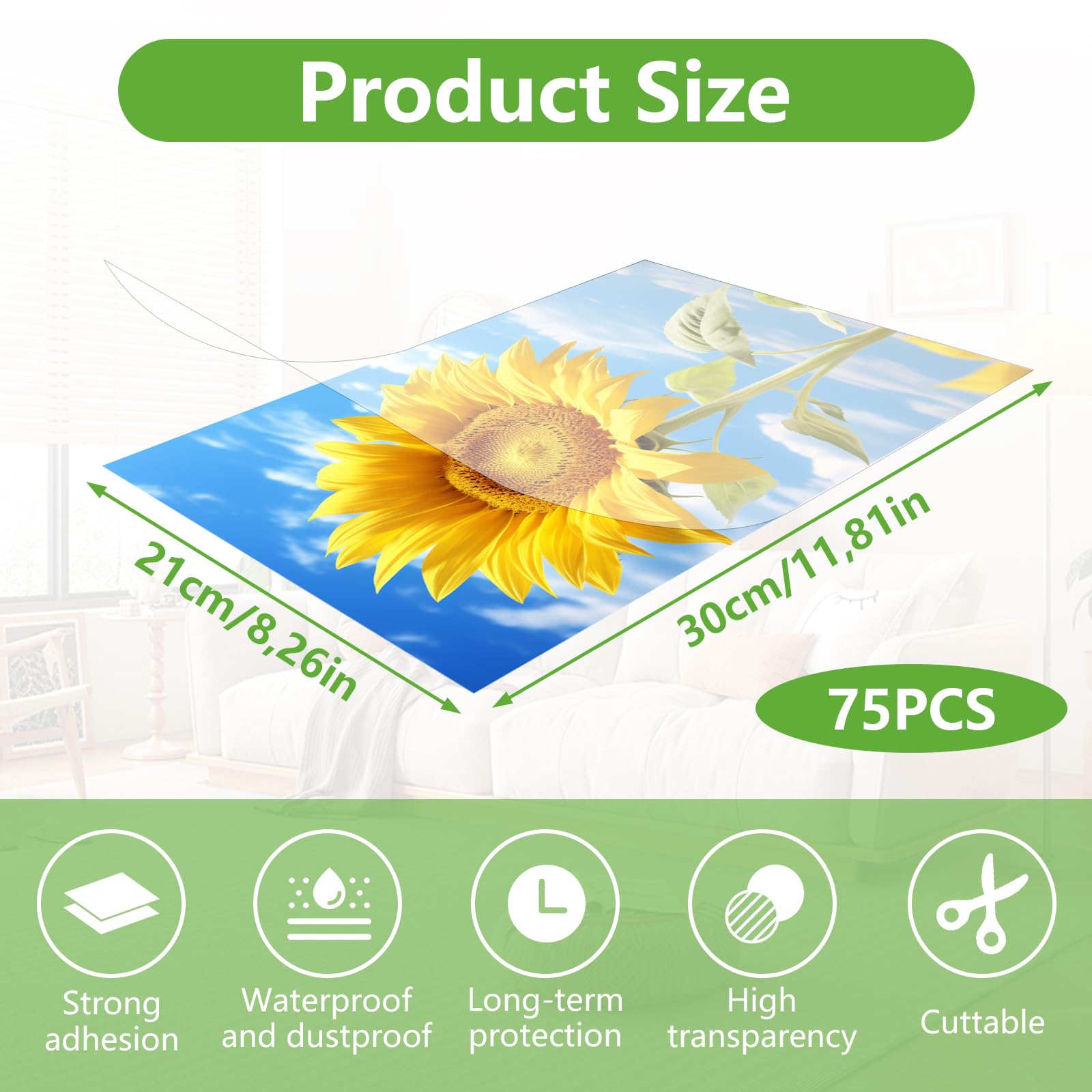 75 sztuk samoprzylepnych folii do laminowania A4, folia do laminowania na zimno A4, samoprzylepna, bez maszyn, przezroczysta folia do laminowania na zimno, do zdjęć, kart, prac ręcznych, 300 mm