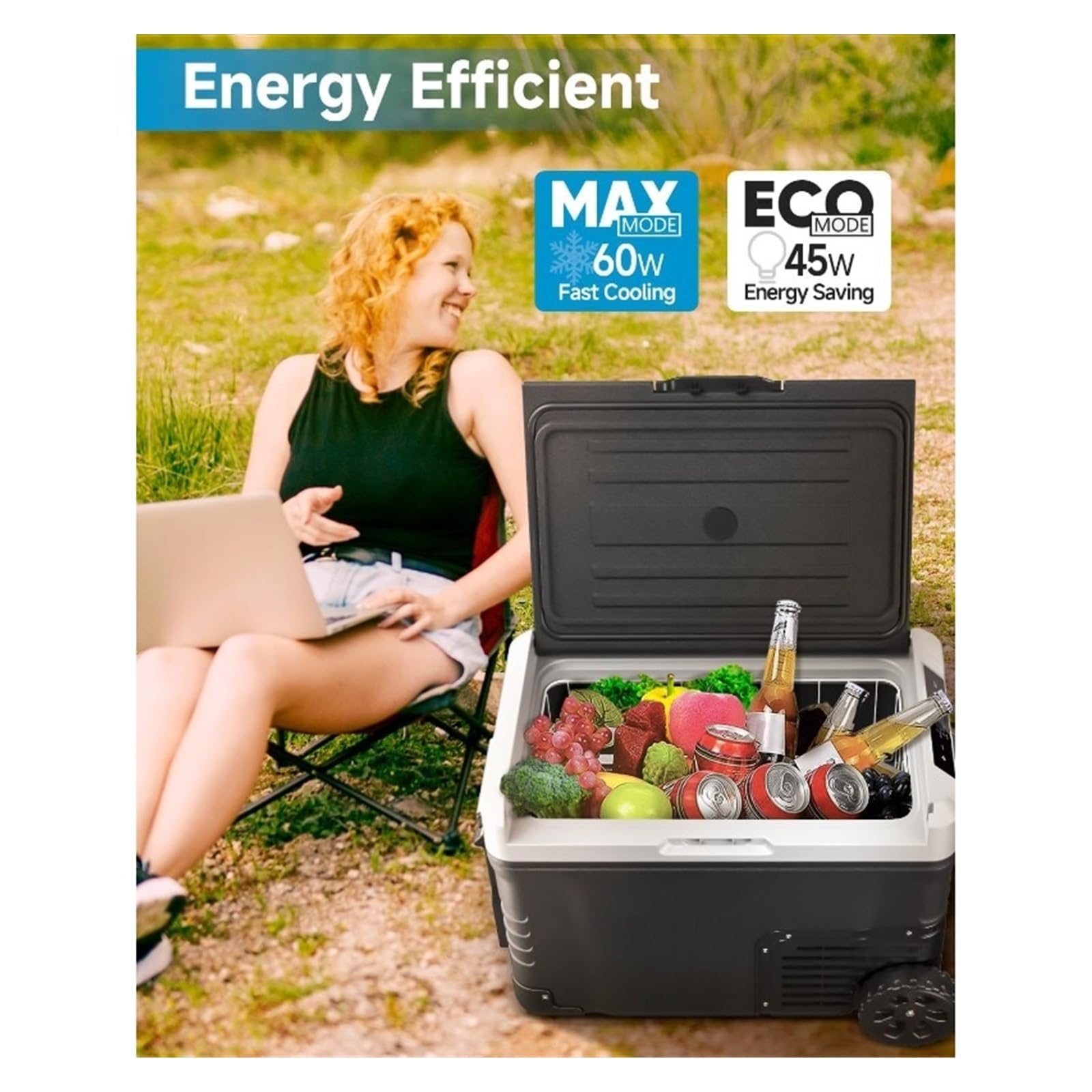 Refrigerador portátil for Auto de 12 voltios - Refrigerador eléctrico de 53 Cuartos (50 L) con 12/24 V CC y 110-240 V CA, con Ruedas, -20-29 °C