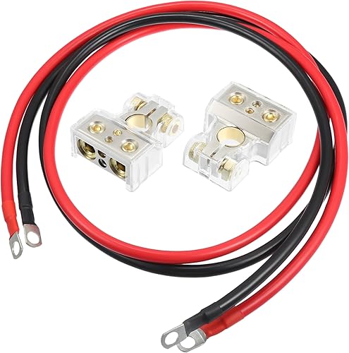 Motoforti Cables de batería universales de calibre 4 AWG con terminal de batería, 5 pies de longitud de 38 pulgadas en lengüetas, desconexión de