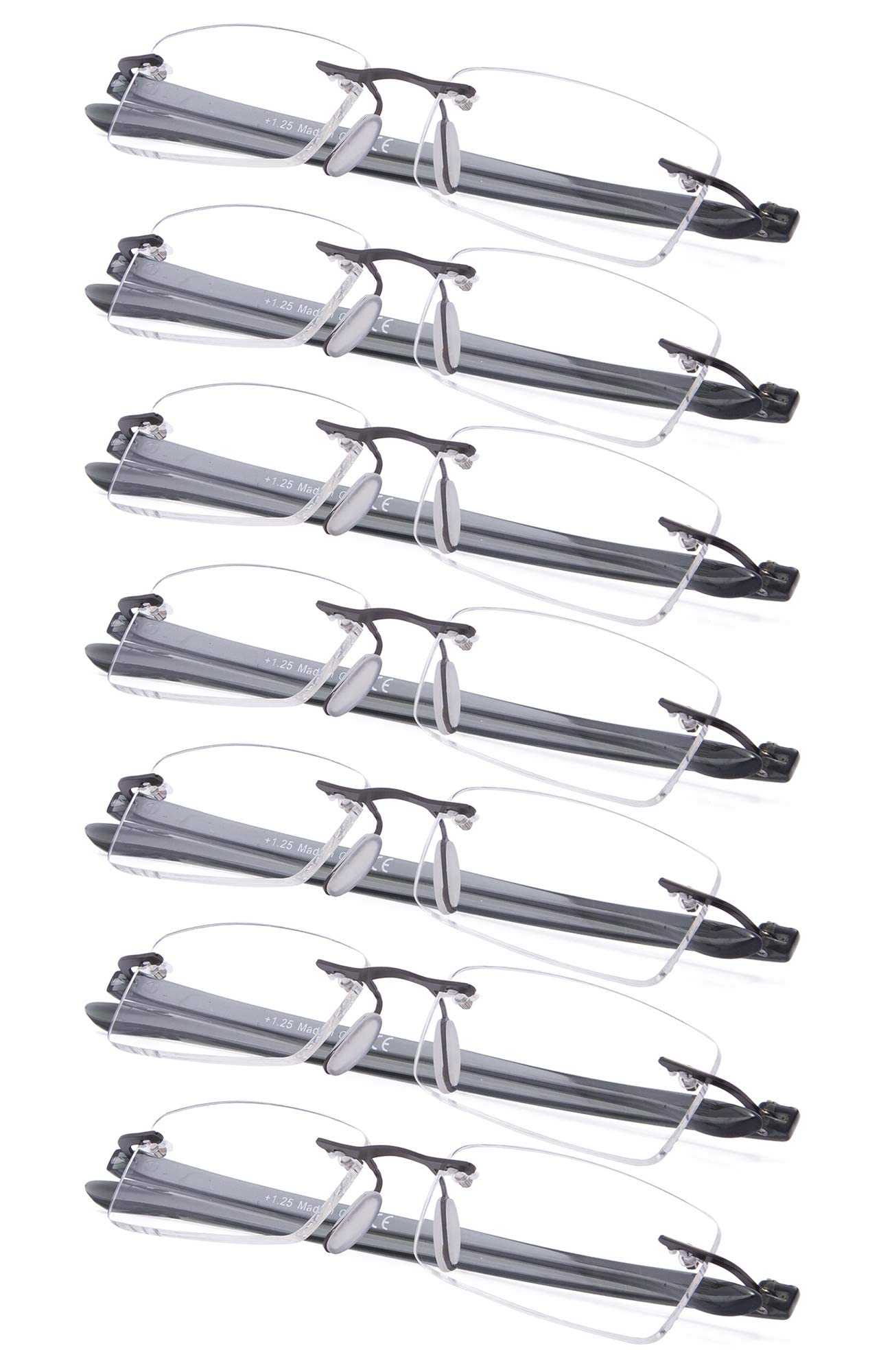 Gr8Sight7-Pack Rimless Reading Glasses with Small Lenes (GreyArm,+3.00)