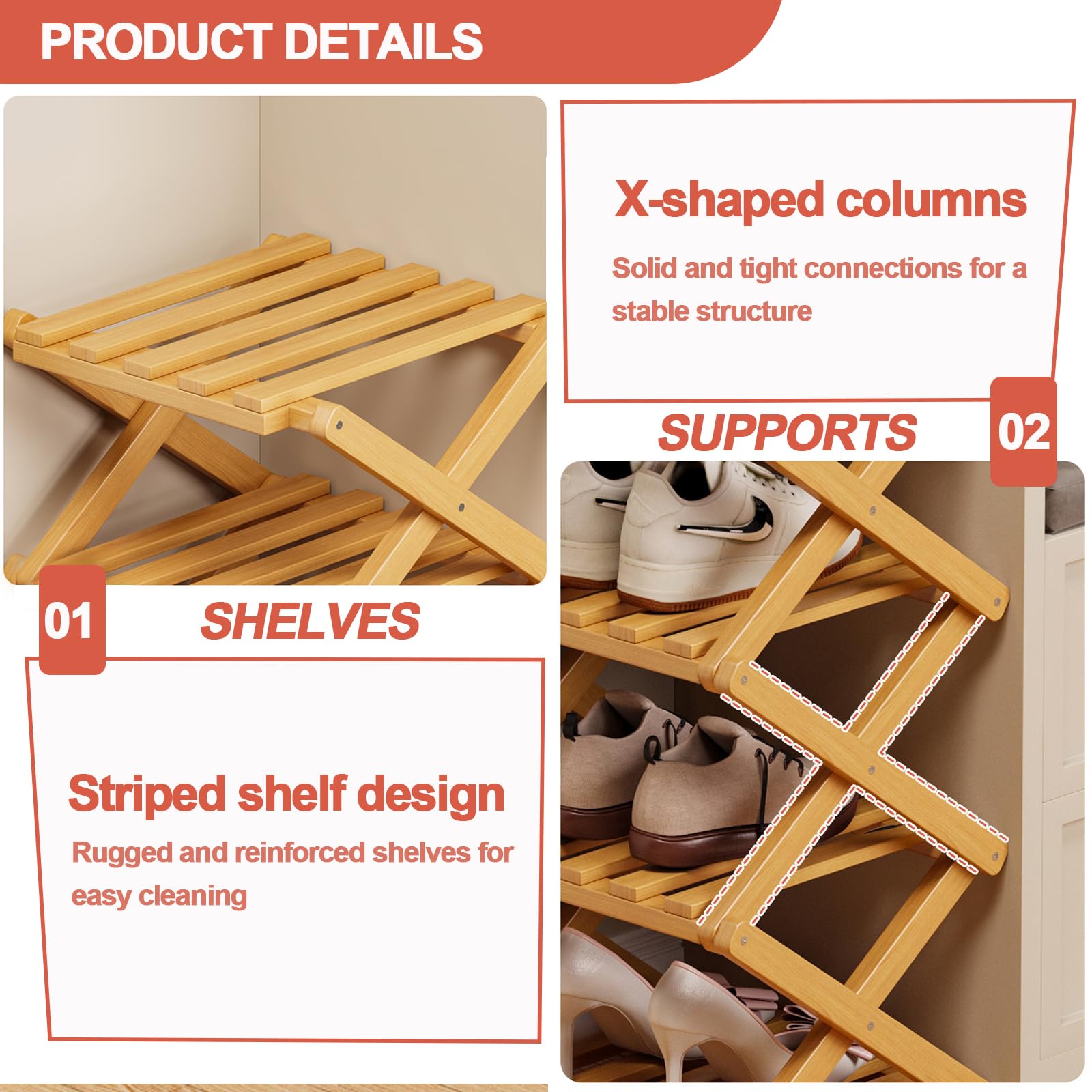 Scarpiera Pieghevole Stretta Verticale Salvaspazio Organizer In Bambù Struttura Stabile Scarpiera Angolare Pieghevole Senza Montaggio Per Piccoli Appartamenti Bagno Brown 8-tier