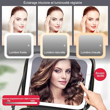 Travel Makeup Bag with LED Mirror 3 Color Setting,Travel Makeup Organizer,Makeup Case with Adjustable Dividers,Waterproof Makeup Box with 10X Magnifying Mirror,Black