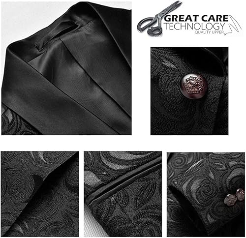 Miniatura 6 de YFFUSHI Trajes de jacquard de 2 piezas para hombre, esmoquin, 1 botón, cuello chal, fiesta, cena, traje de boda