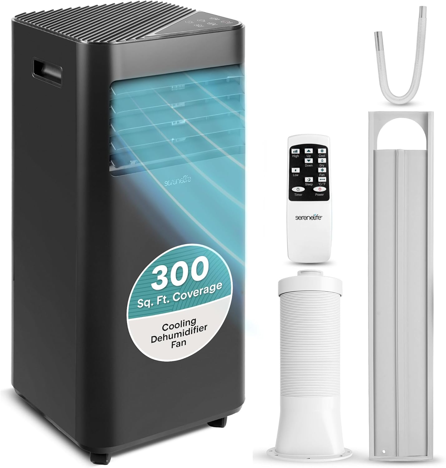 SereneLife 8,000 BTU Portable Air Conditioner, 115V Compact Room Air Conditioner with Dehumidifier & Fan, Window Mount Kit Included, Mini AC Unit for Bedroom, Office, or Home, Black
