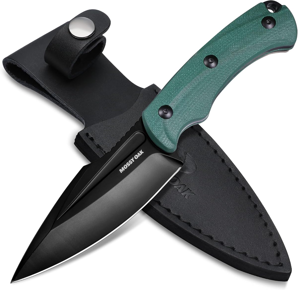 Mossy Oak 8.5" Full-tang Fixed Blade Knife with Sheath (G10 Handle-Green) | Stainless Steel Blade; Outdoor Knives for Survival, Camping, Hiking