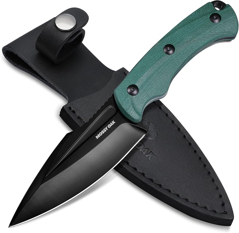 Mossy Oak 8.5" Full-tang Fixed Blade Knife with Sheath (G10 Handle-Green) | Stainless Steel Blade; Outdoor Knives for Survival, Camping, Hiking