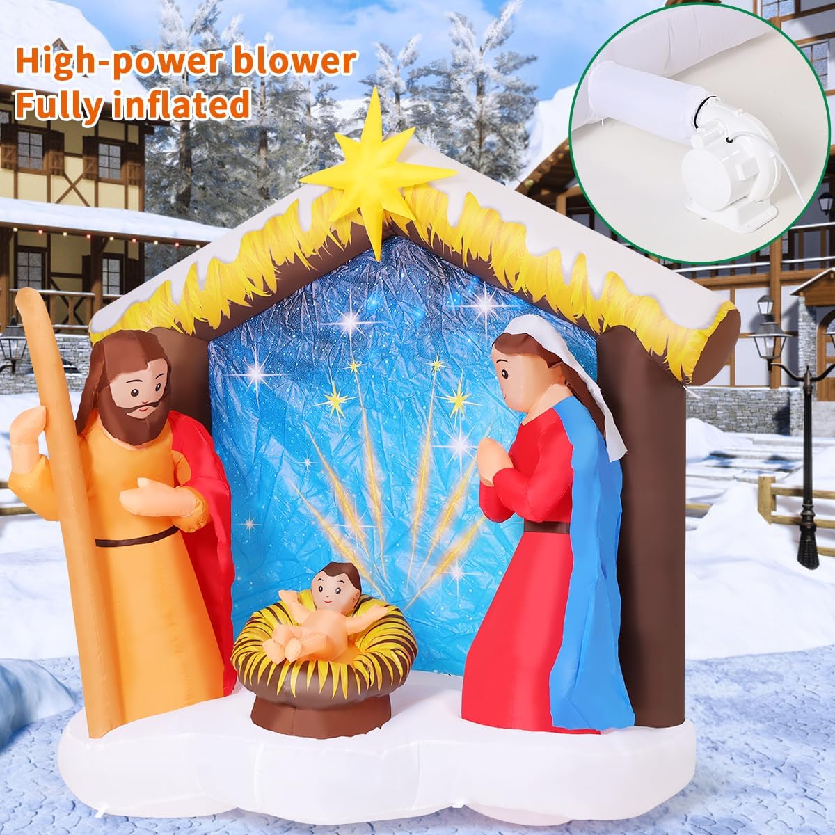 COMIN 6FT Christmas Inflatables Nativity Scene Outdoor Decorations, Christmas Blow Ups Yard Decorations Nativity Sets for Yard Garden Lawn - Image 2