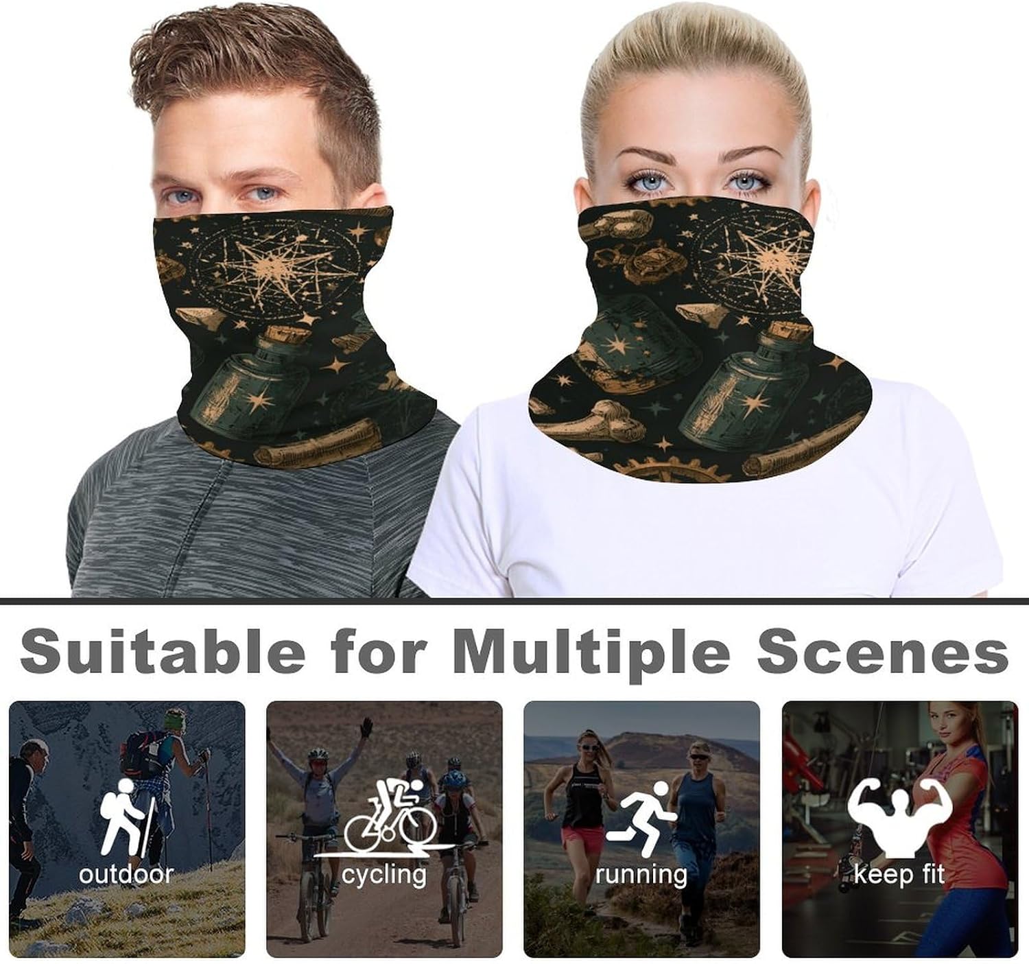 Bones Stars Men's Neck Gaiter Face Cover, Polyester Breathable Scarf with Drawstring Toggle Adjuster