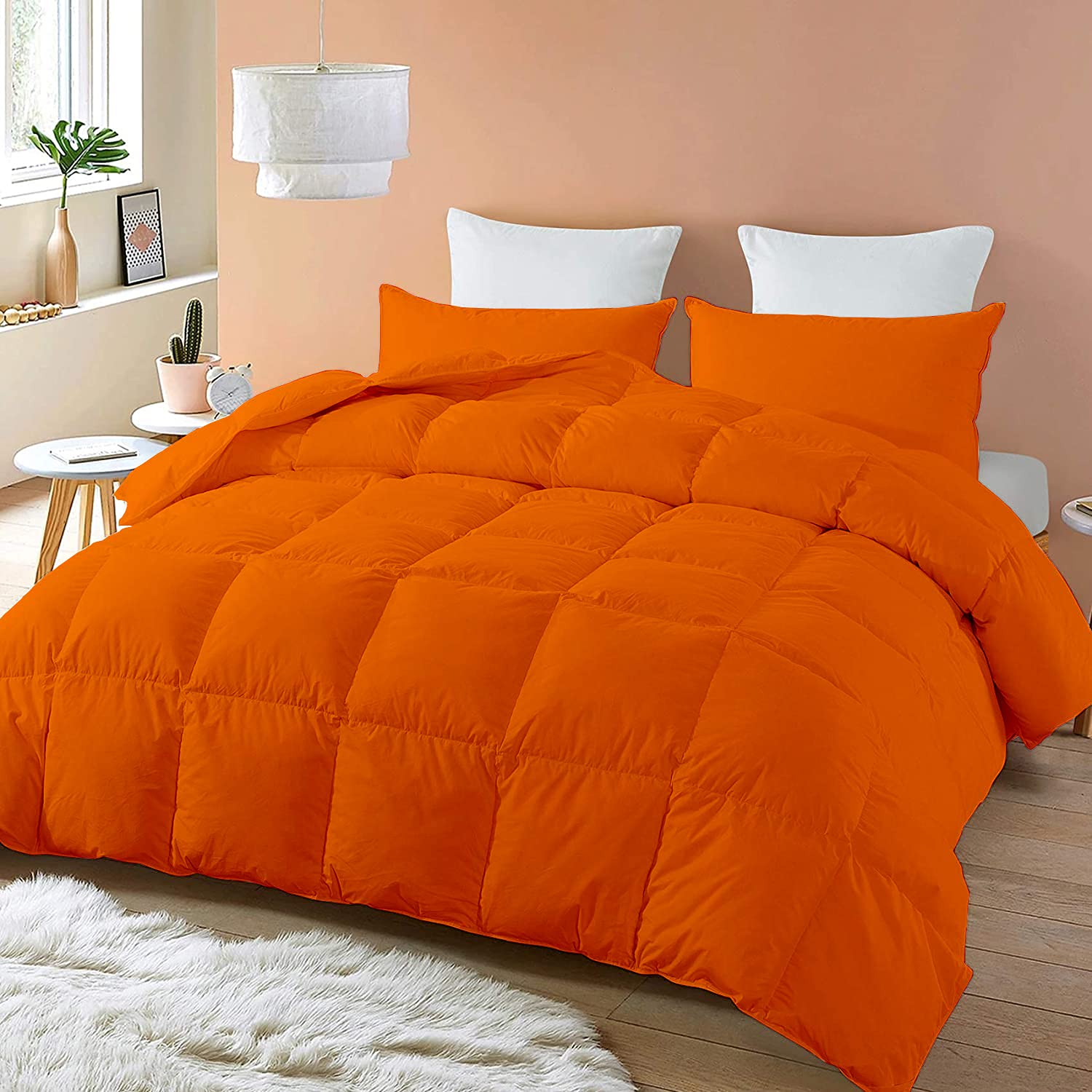 SLEEP-NEST Comforter Duvet Insert with 4 Corner tabs Oversized King 132 x 120 Size 1 Piece Comforter All Season Down Alternative 500 GSM Hotel-Style - Box Stitched, Winter Warm Fluffy, Orange