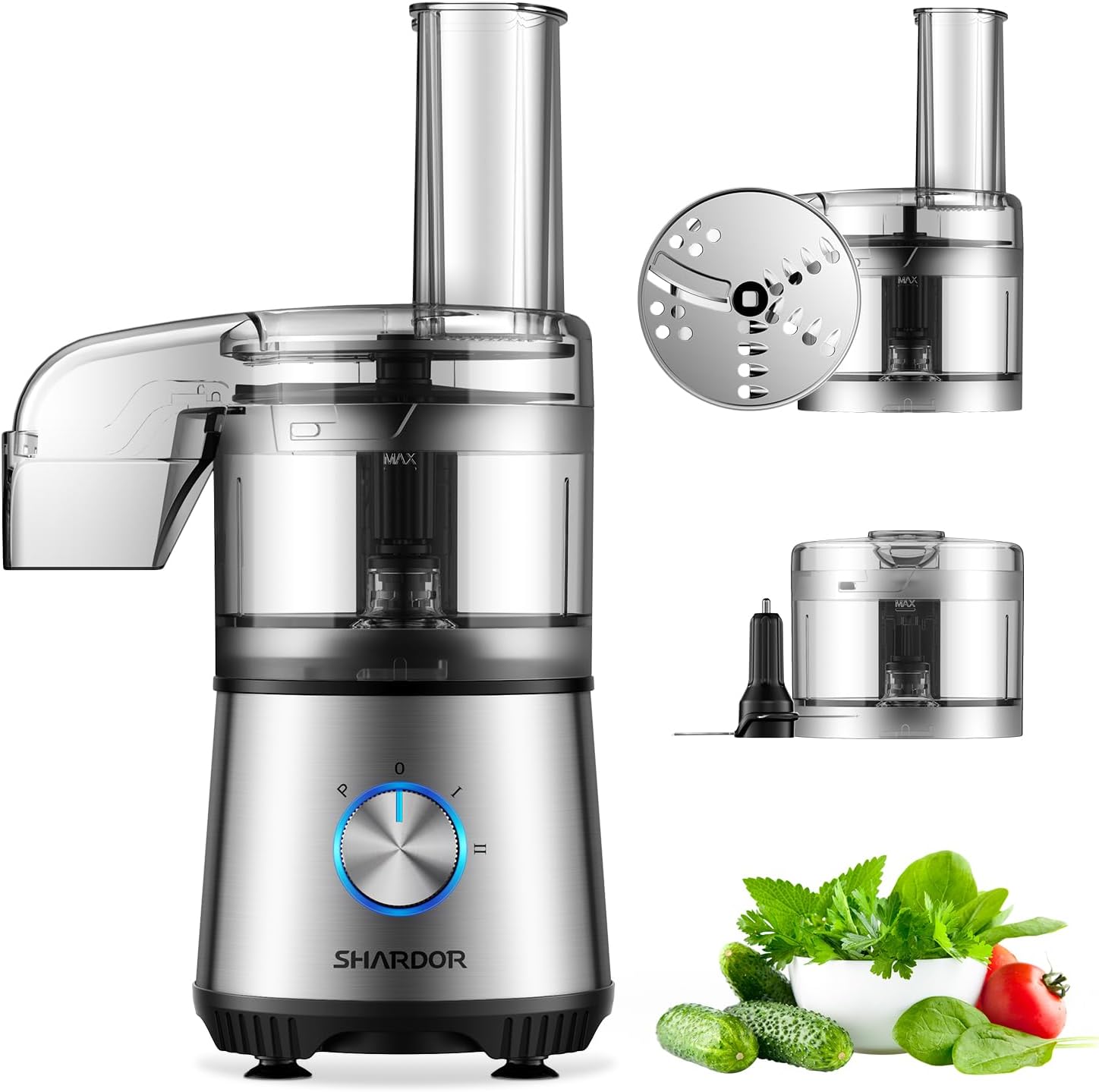 SHARDOR 3.5-Cup Food Processor Vegetable Chopper for Chopping, Pureeing, Mixing, Shredding and Slicing, 350 Watts with 2 Speeds Plus Pulse, Silver