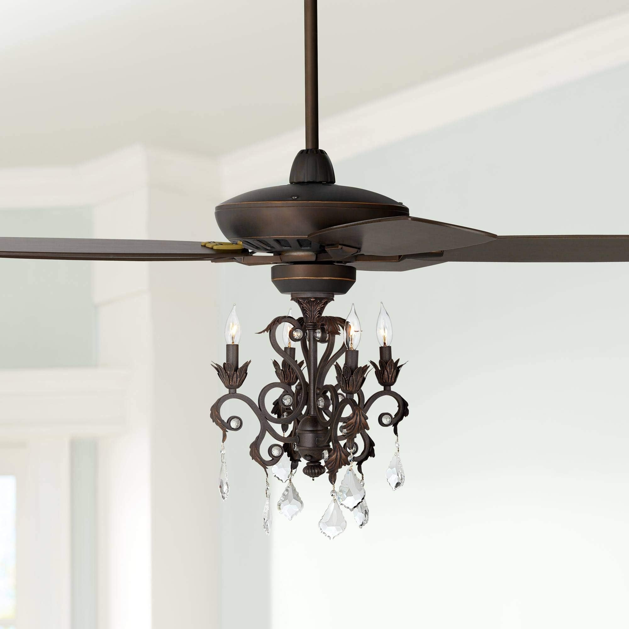 Casa Vieja 52" Casa Journey Vintage Indoor Ceiling Fan with Light LED Remote Control Dimmable Crystal Chandelier Oil Rubbed Bronze for House Bedroom Living Room Home Kitchen Family Dining Office