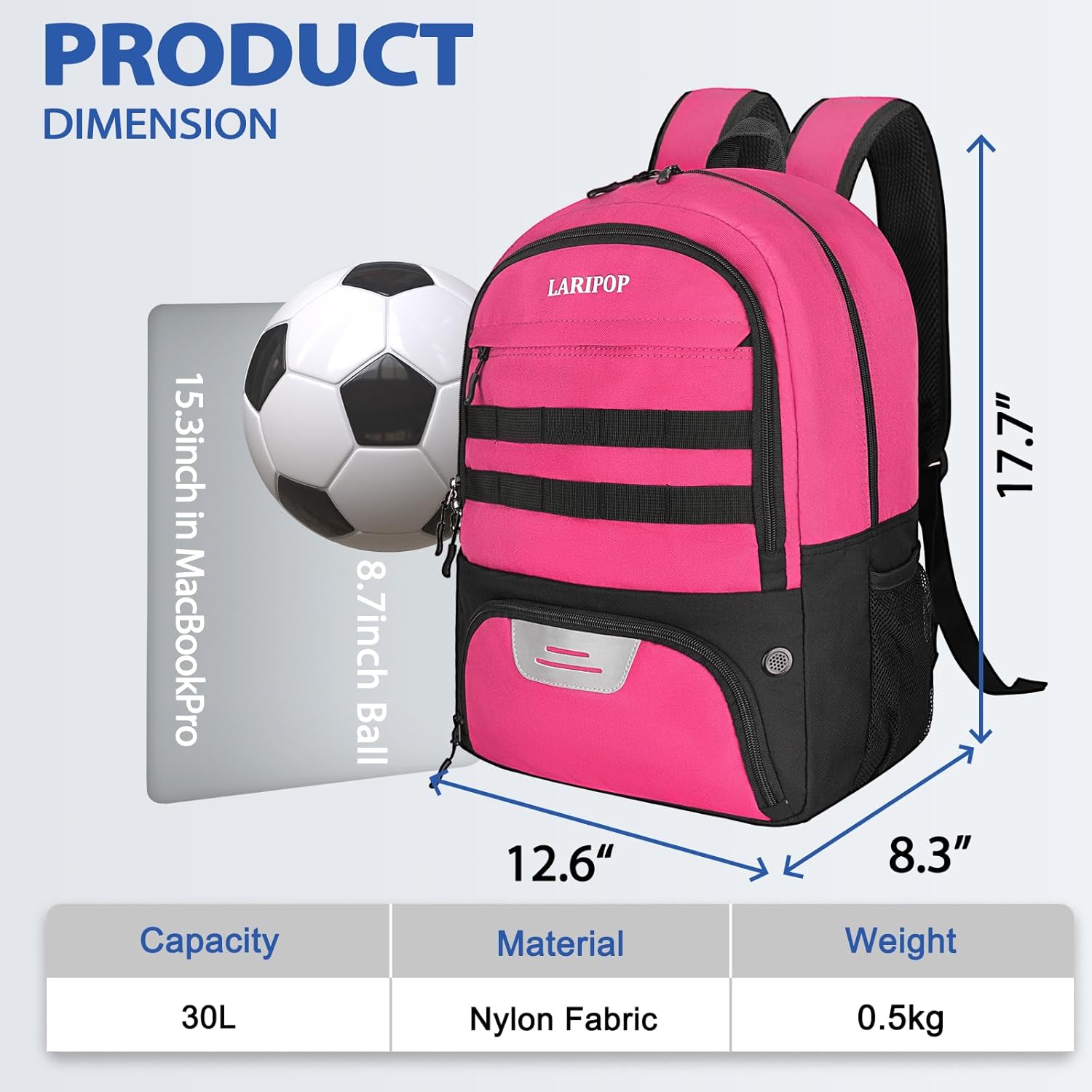 LARIPOP Soccer Backpack with Ball Holder & Shoe Compartment Large Capacity Youth Sports Bag for Training