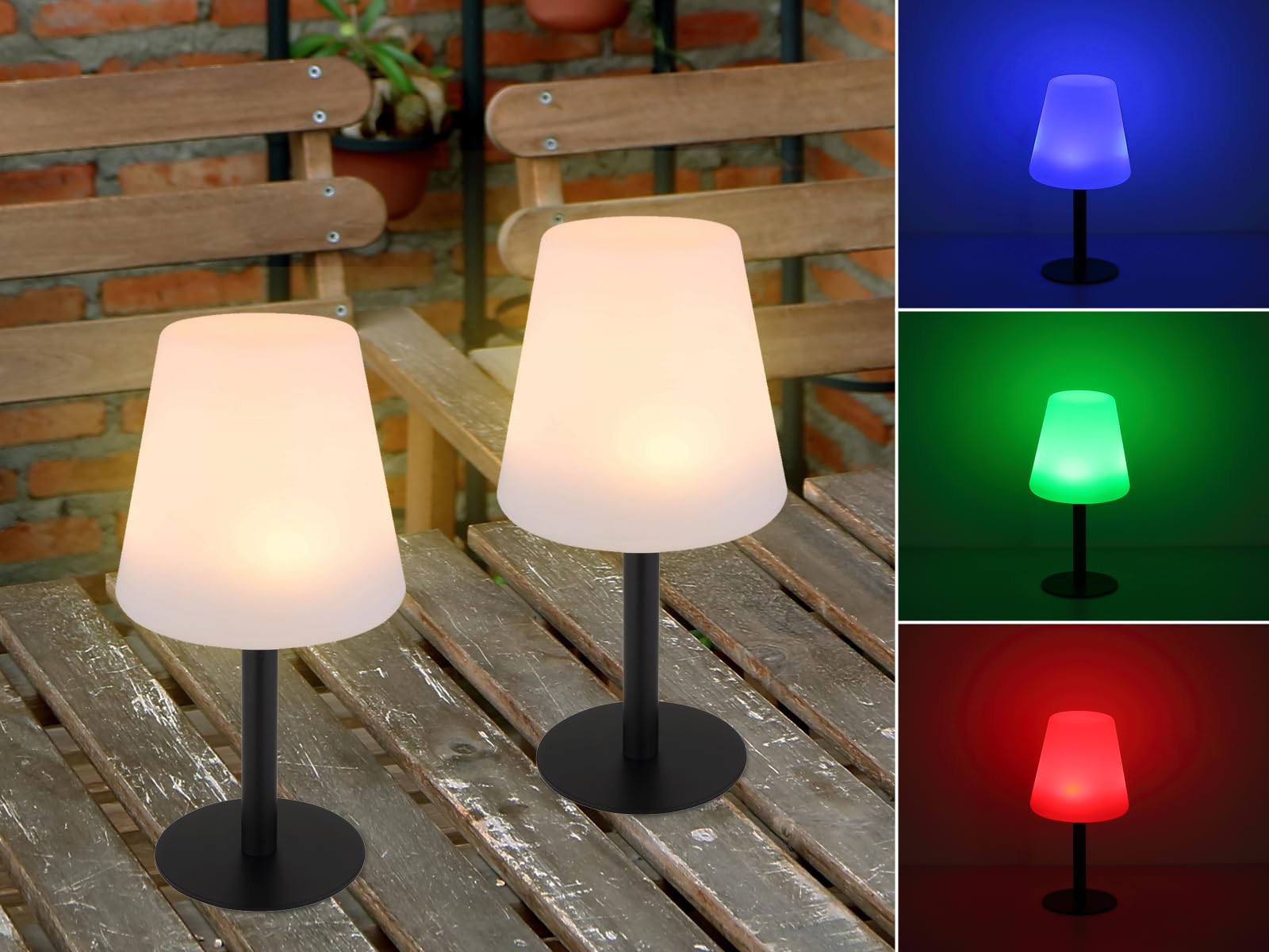 Juego de 2 lámparas solares de mesa para exteriores con cambio de color RGB, altura 30 cm
