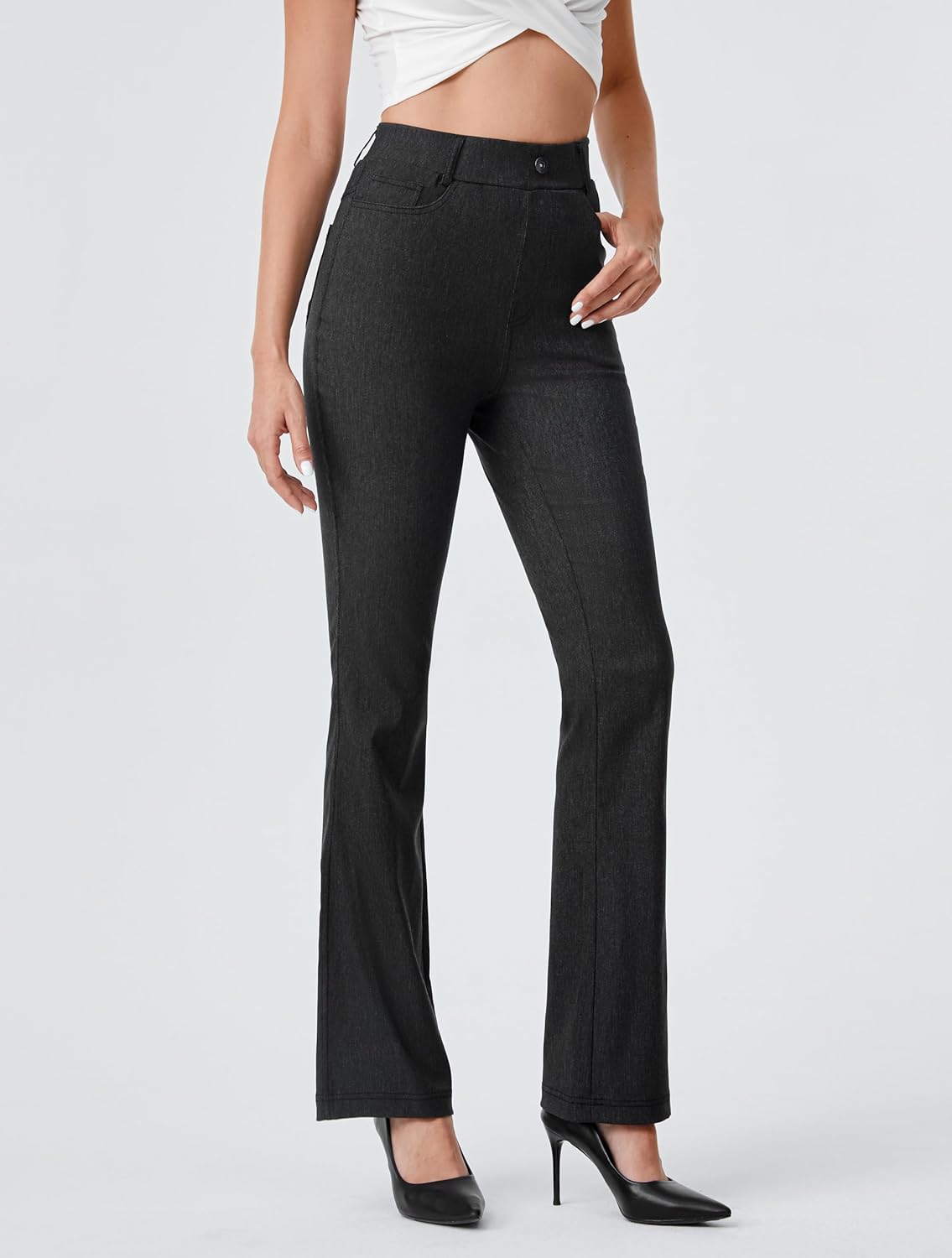 AFITNE Women’s High Waisted Stretchy Pull On Flare Jeans Trendy Fashion Cute Bootcut Denim Like Jeggings - Image 5