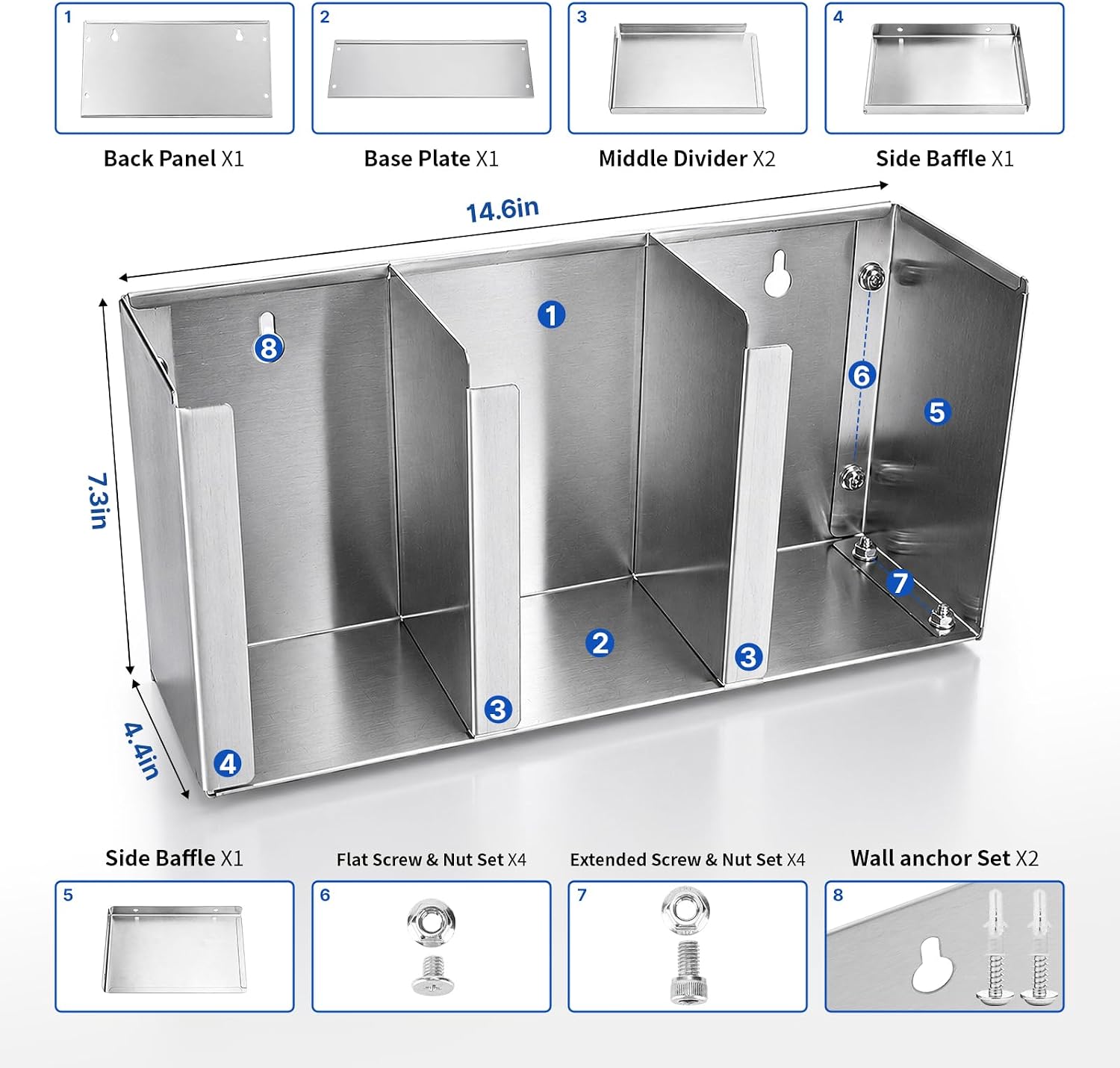 Stainless Steel Cup Dispenser, Cup and Lid Holder with Adjustable Dividers