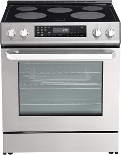 RANGAIRE RRE303GS 30" Electric Range, 5 Burners, 5.0 cu. Ft. Capacity, Freestanding Slide-in AirFry, True Convection Oven, Self Cleaning, Easy Reach Racks, Glass Touch, Stainless Steel