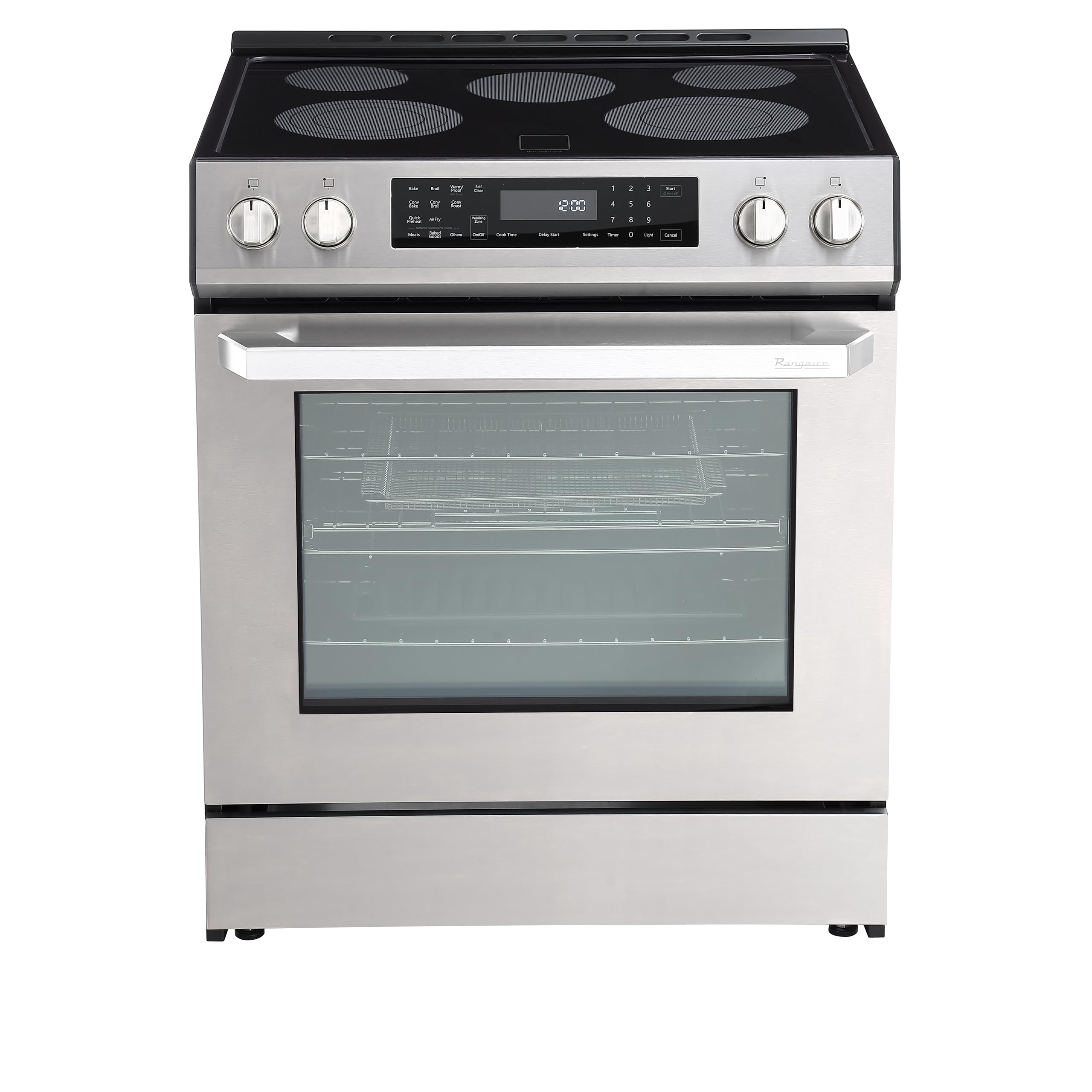 RRE303GS 30" Electric Range, 5 Burners, 5.0 cu. Ft. Capacity, Freestanding Slide-in AirFry, True Convection Oven, Self Cleaning, Easy Reach Racks, Glass Touch, Stainless Steel