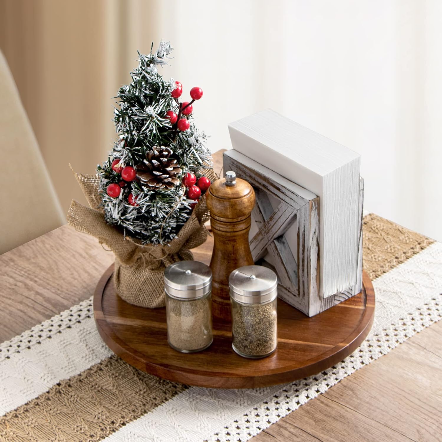 Lazy Susan Organizer for Table, 12 Inch Wooden Lazy Susan Turntable for Cabinet, Acacia Wood Turntable Kitchen Spice Rack (1 Pack)