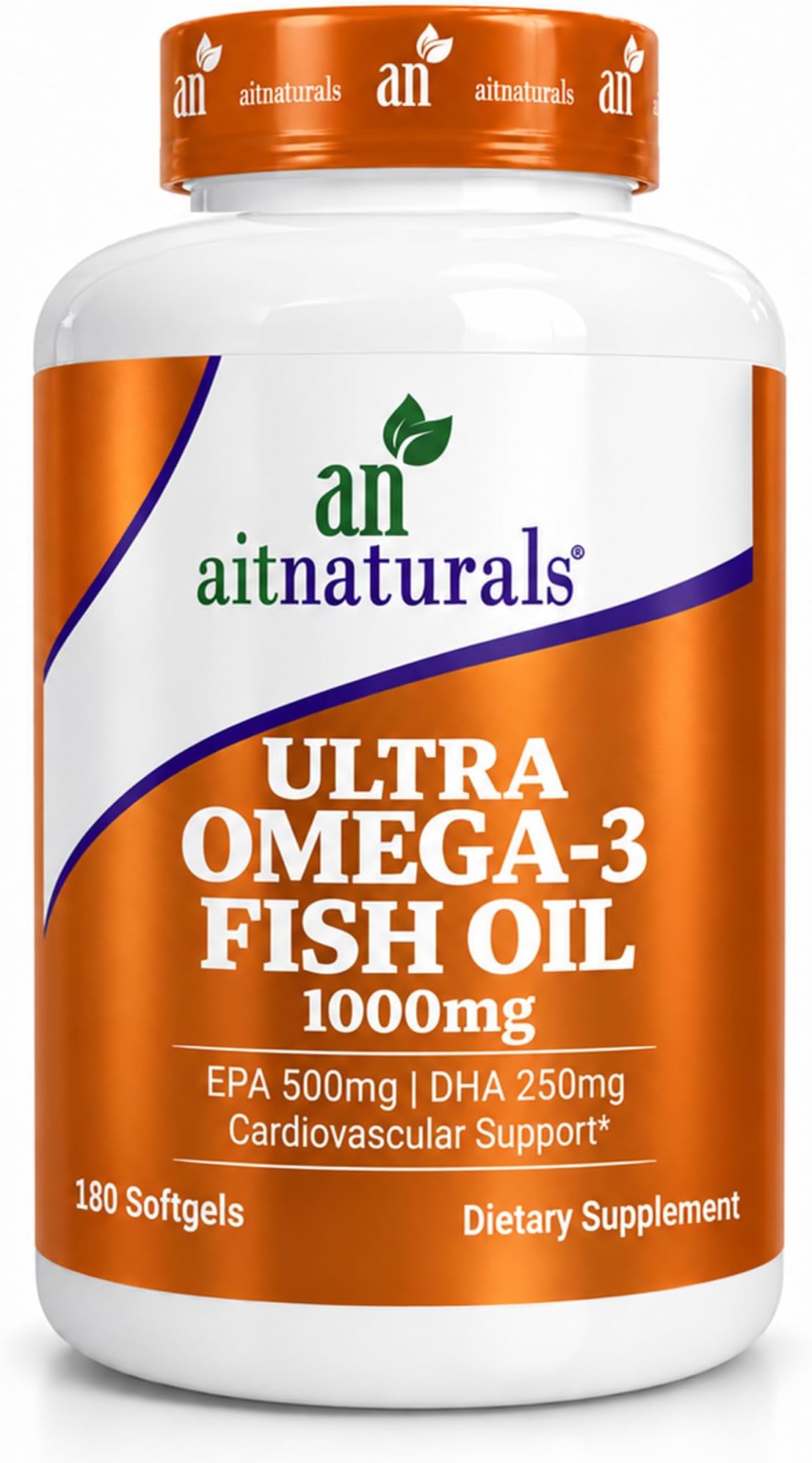 Aitnaturals Ultra Omega 3 Fish Oil (1000mg)- 180 Softgels | Double Strength EPA(500mg)+ DHA(250mg) Formula for Cardiovascular Support, Healthy Eyes, Hair, & Skin, Improve Cognitive & Brain Function