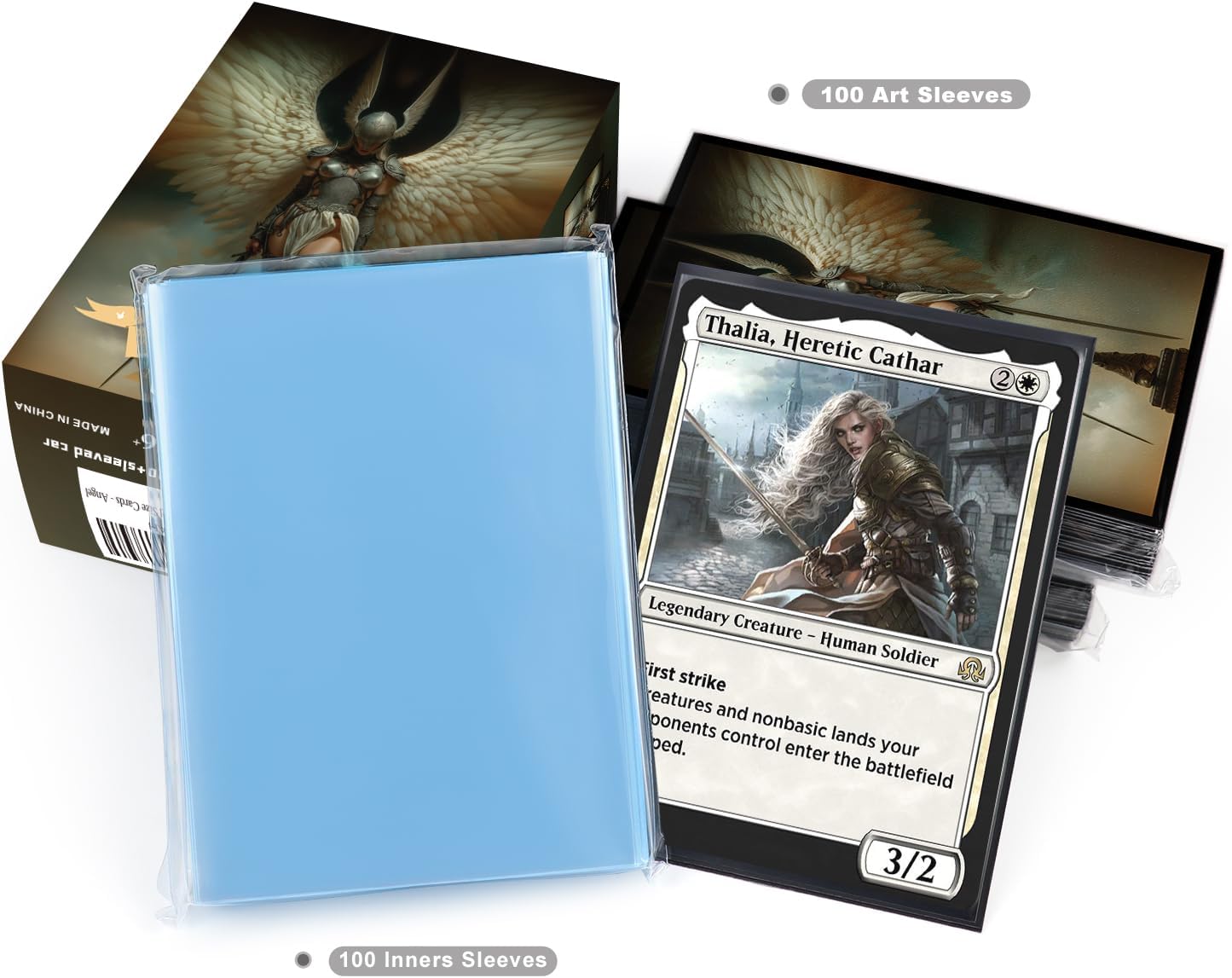 100 MTG Card Sleeves with 100 Inner Sleeves, Textured Back Art Sleeve, Fit Standard Size Cards - Angel