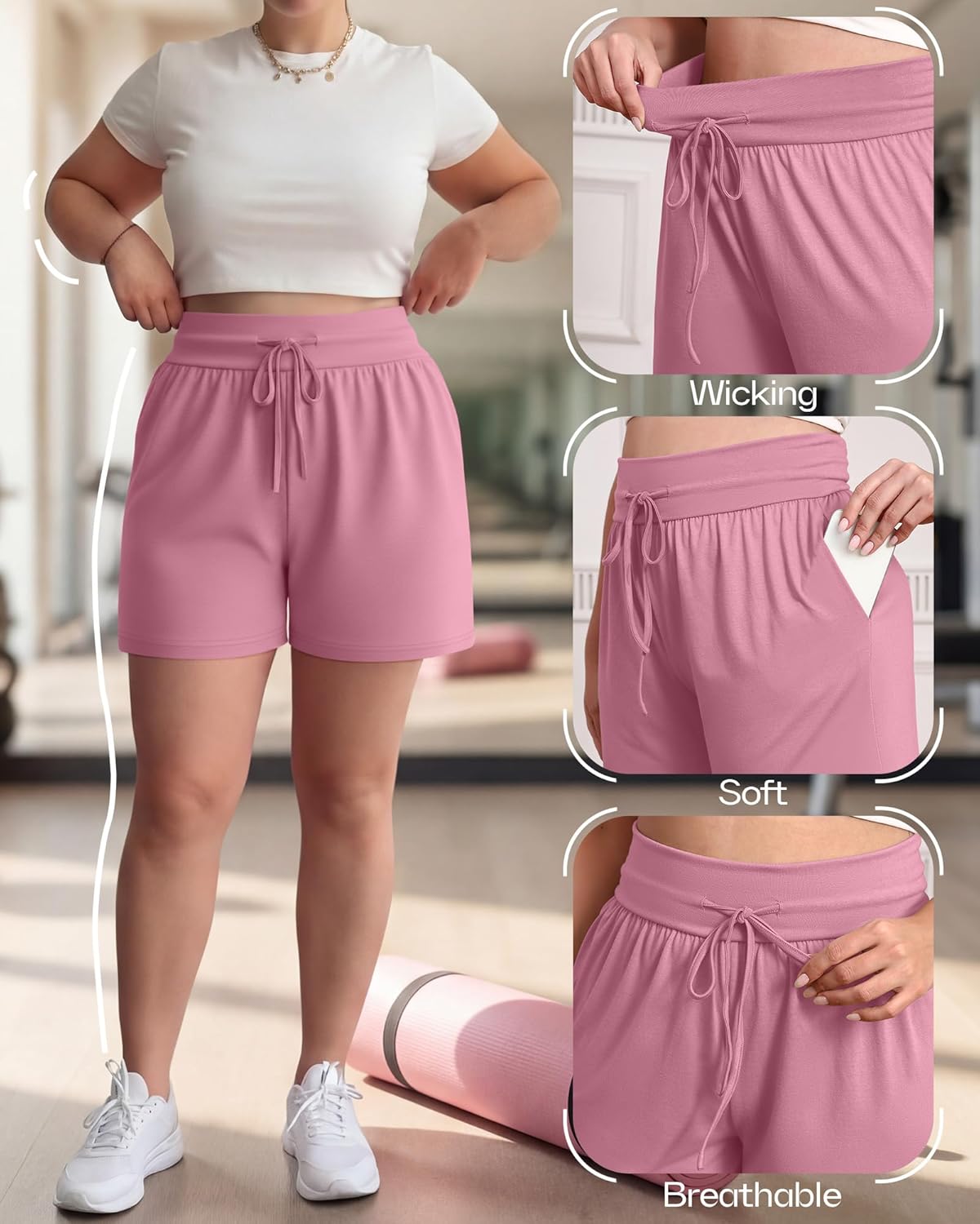 Neer 3 Pack Women's Plus Size Sweat Shorts, Drawstring Lounge Shorts Casual Summer Lightweight Soft Shorts with Pockets