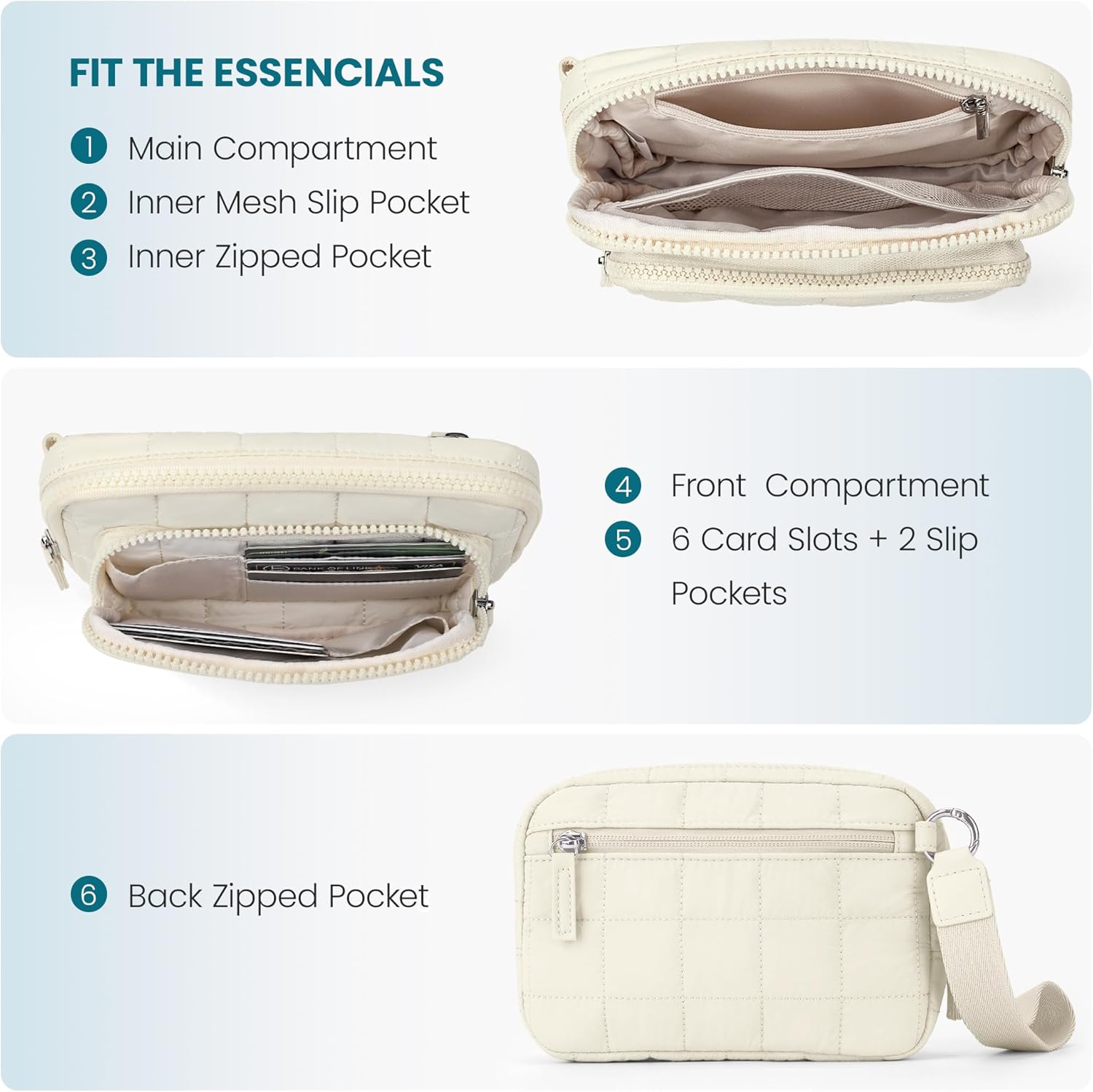 VONAL Wristlet Wallets for Women Nylon Quilted Wallet with 3 Zipper Purse for Travel Credit Card Holder Phone Organizer - Image 5