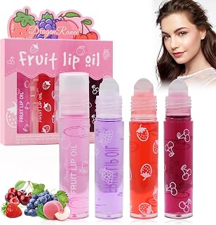Roll On Glitter Lip Gloss, 4 Colors Roll On Lip Gloss Set, Lip Gloss Oil Clear, Fruity Moisturising Lip Oil, Shiny Liquid Lipstick for Long-Lasting Lip Moisture