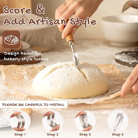 Astercook Sourdough Starter Kit with Round & Oval Banneton Bread Proofing Basket, Bread Sling, Starter Jar, Dough Whisk, Scrapers, Stencils, Complete Sourdough Bread Baking Supplies, Fathers Day Gift