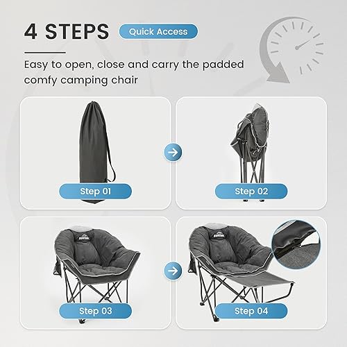 Miniatura 5 de OUTDOOR LIVING SUNTIME Silla de campamento cómoda acolchada de gran tamaño con reposapiés extraíble, capacidad de peso de 400 libras, silla plegable