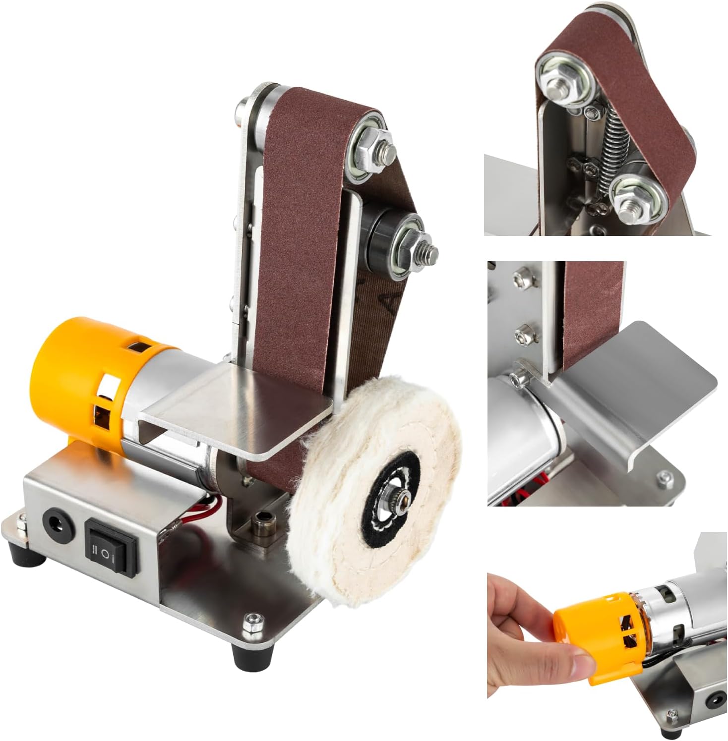 Multifunctional Mini Belt Sander, 3 in 1 Electric Grinder Sanding Machine, 7 Speed Adjustable Benchtop Sanding and Polishing Machine for DIY Crafts Wood Painted Glass Jewellery Making