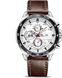 OFFCUP Men\'s 55MM Leather Watch, Analog Quartz with Date, Luminous, Dress Style, Brown, Black, Deployment Clasp, Water Resistant, Men\'s Business Watch