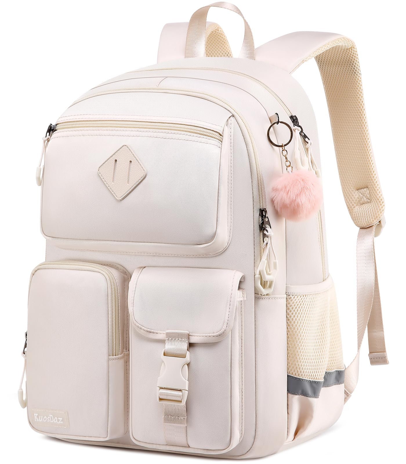 Kuosdaz School Backpack for Teen Girls, Cute College Backpacks for Women Kids Students Bookbag 15.6 Inch Laptop Bag Middle School Back Pack, Beige