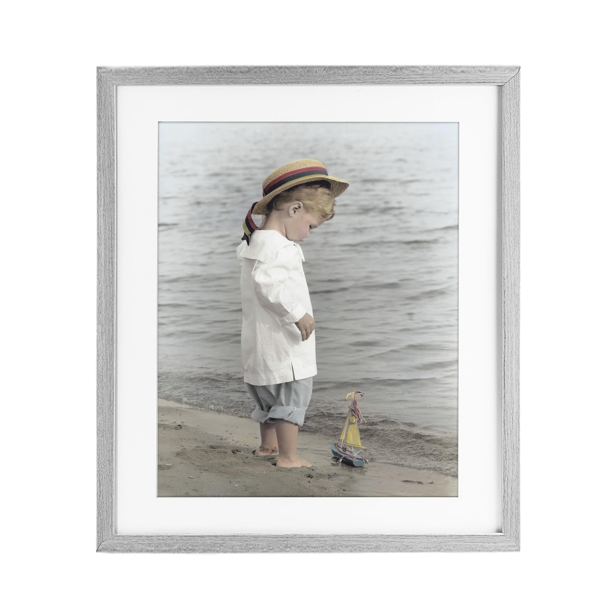 Stupell Industries Farmhouse Gray (Textured) 'Child On Beach Shore'| Framed Print Under Glass