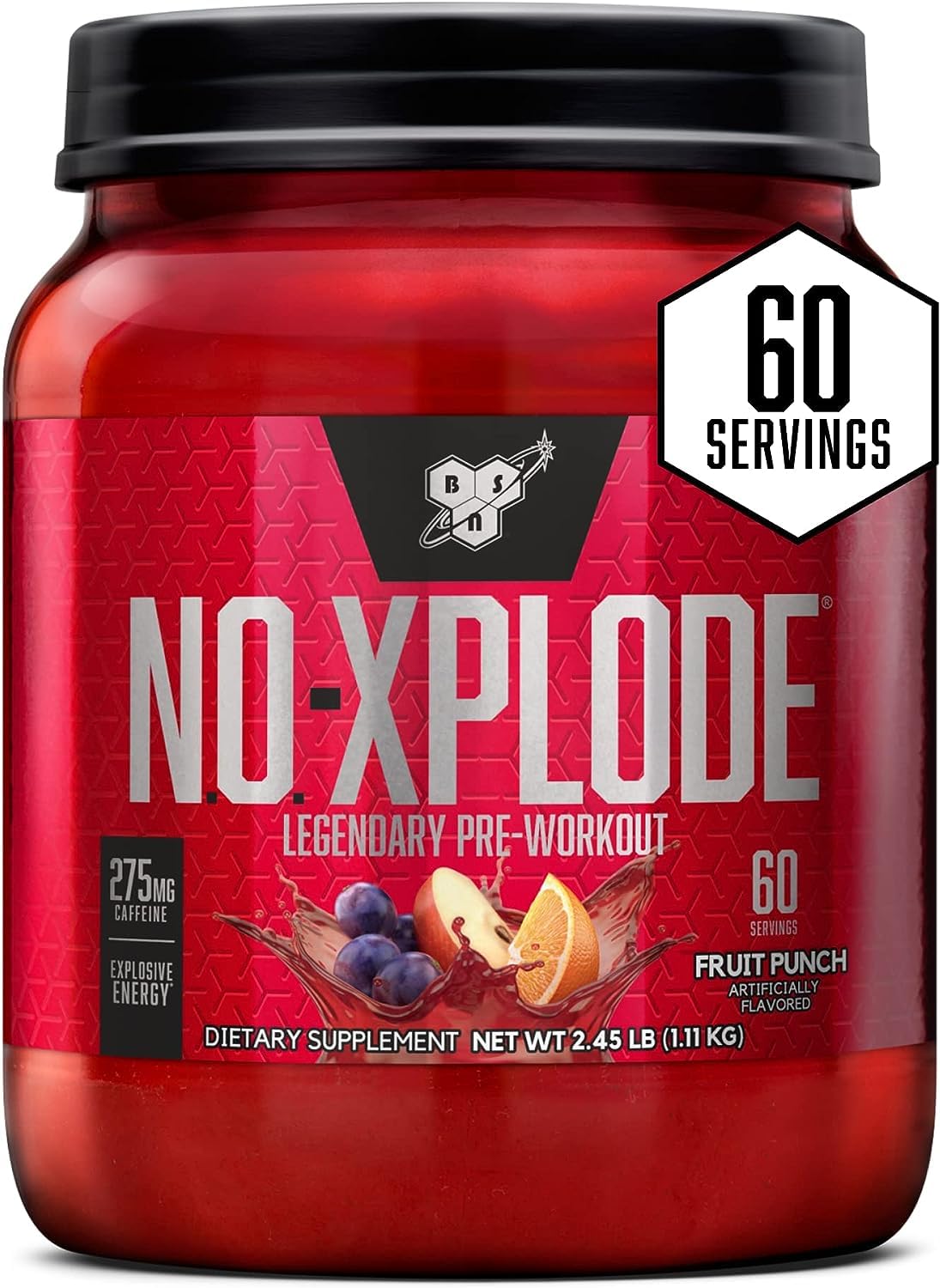 BSN N.O.-XPLODE Legendary Pre-Workout Supplement with Creatine, Beta-Alanine, and Energy,Dietary Supplement,2.45 LB, Fruit Punch, 60 Servings